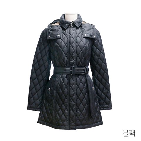 버버리 벨트 퀼팅 후드코트