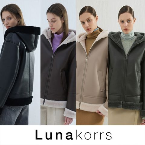 루나코어스 호주산울100 양모 후드 무스탕코트