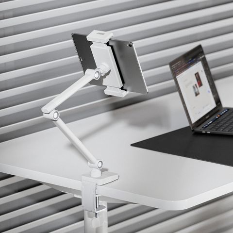 엔산마운트 PAD-CA05 화이트 높이조절 좌우회전 갤럭시 아이패드 태블릿거치대 스탠드 클램프