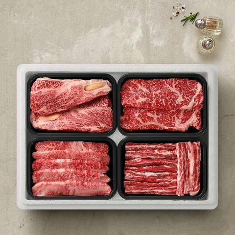 [투뿔한소] 한우 1++등급 구이선물세트 3호 800g(등심200g+채끝200g+업진살200g+갈비살200g)