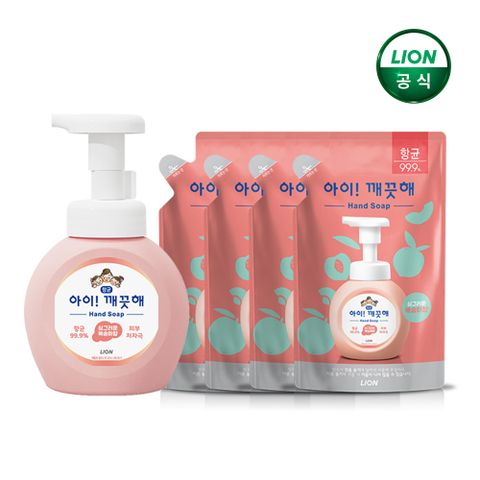 아이깨끗해 핸드워시 복숭아 250ml용기x1개 + 200ml리필 x 4개