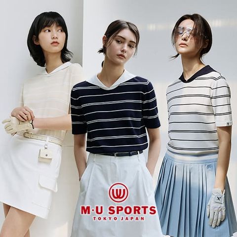 [MU SPORTS] 엠유 에센셜 배색 스트라이프 카라니트 1종