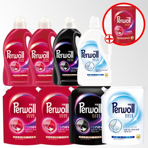 퍼울 세탁세제 1.9L 4통 + 1.7리터 4팩 + 300ml (컬러2+다크1+화이트1)