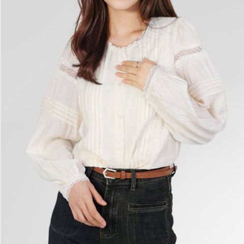 [르베리나] 시스루 레이스 라인 블라우스