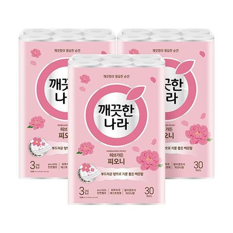 [깨끗한나라] 허브가든 피오니 프리미엄 화장지(30롤x3팩)