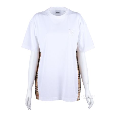 [버버리] 로고 케릭 체크 오버핏 티셔츠 화이트