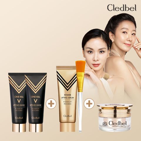 [ 쇼라단독구성! 오직 1시간만 스페셜 혜택][쇼라단독] 끌레드벨 원킬브이리프팅 마스크팩2+ 대용량세럼1+ 브러쉬1 + 스네일크림 1 +할인쿠폰