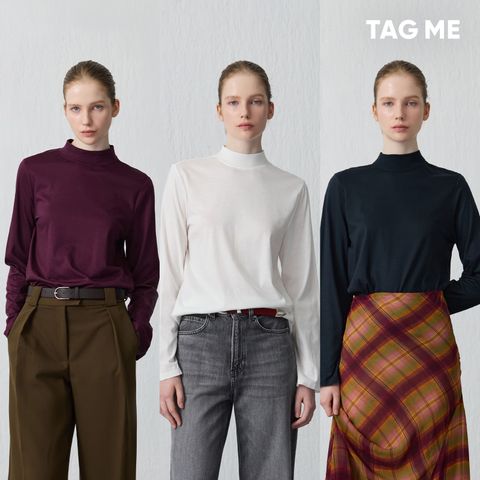 [TAG ME]태그미 코튼 블렌디드 모크넥 티블라우스 3종