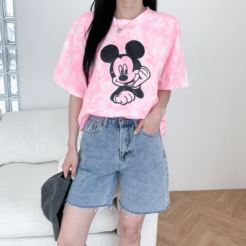 네쥬 봄 여름 루즈핏 라운드 미키 프린팅 반팔 티셔츠