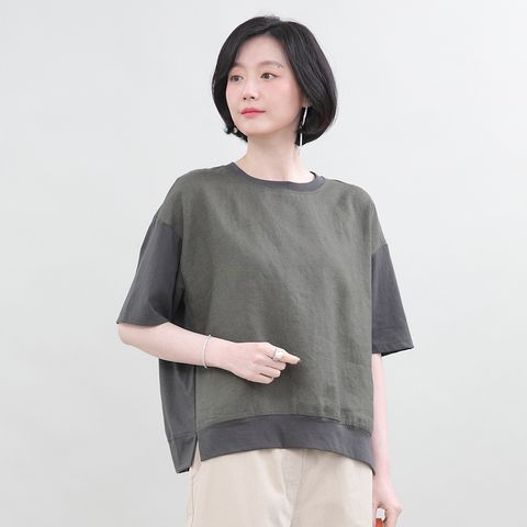 [애비뉴투지] 린넨 배색 티셔츠
