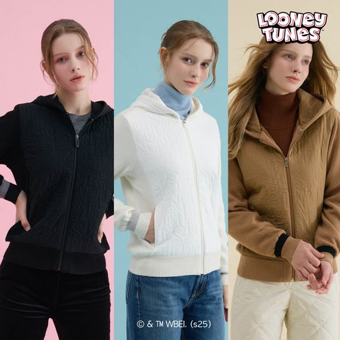 [LOONEY TUNES] 루니툰즈 25FW 울캐시 퀼팅 배색 니트 점퍼 1종