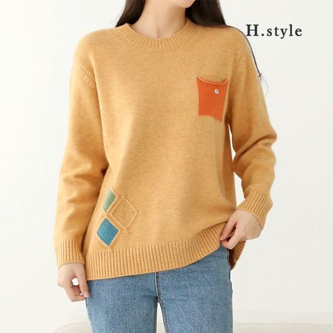 H스타일(KN)22-860주머니포인트니트티/가을/긴팔/니트