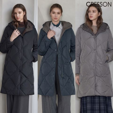 [크레송] 배색 퀼팅 후드 덕다운