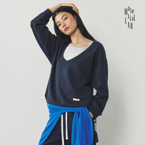 [2종] 머티리얼랩 26FW 소프트 딥브이넥 스웻셔츠+레이스 뷔스티에