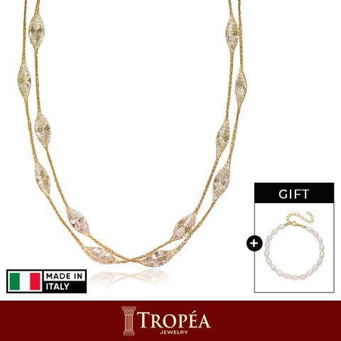 트로페아(TROPEA) 18K 마퀴즈 2줄 목걸이+리얼 담수 진주 팔찌