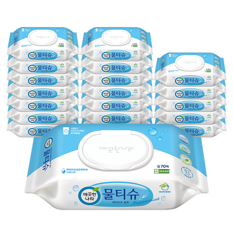 깨끗한나라 페퍼민트 물티슈 캡형 70매 총20팩