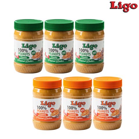 LIGO 리고 100% 땅콩버터 453g 6개입 (청키 3개 + 크리미 3개)