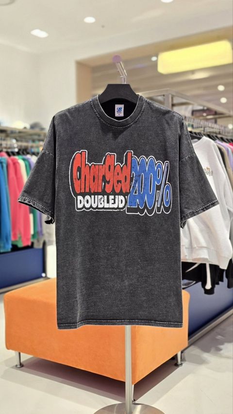 [현대백화점] 더블제이디 (남녀공용) CharGed 200% 워싱 오버핏 반팔티셔츠 JGZZ10405(BK) +할인쿠폰
