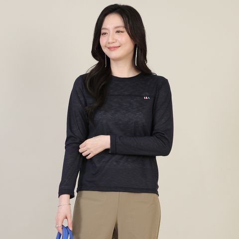 애비뉴투지 엄마옷 삼색 라벨 포인트 얇은 여성 봄 가을 라운드 데일리 긴팔 티셔츠 A04655