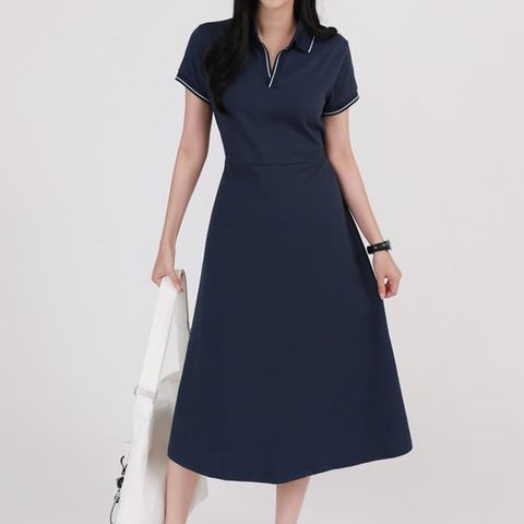 [르베리나] 클레어 카라 A라인 데일리 허리 끈 미디 원피스