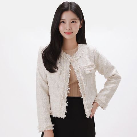 [르베리나] 샤트 골드 버튼 세미 크롭 트위드 자켓