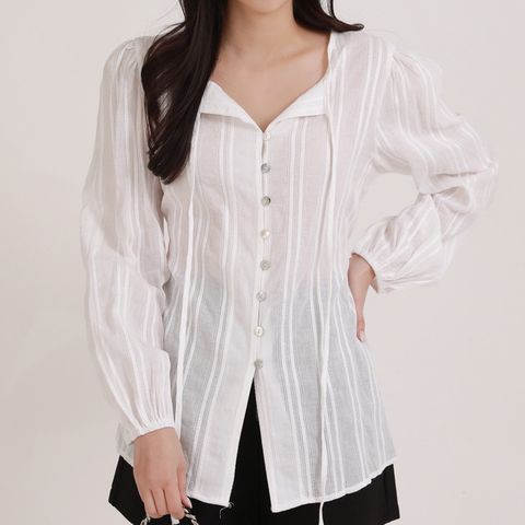 [르베리나] 루서 스트링 포인트 시스루 블라우스