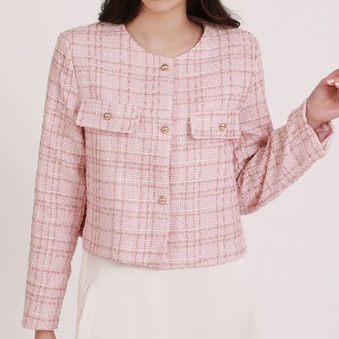 [르베리나] 넨지 체크 버튼 트위드 자켓