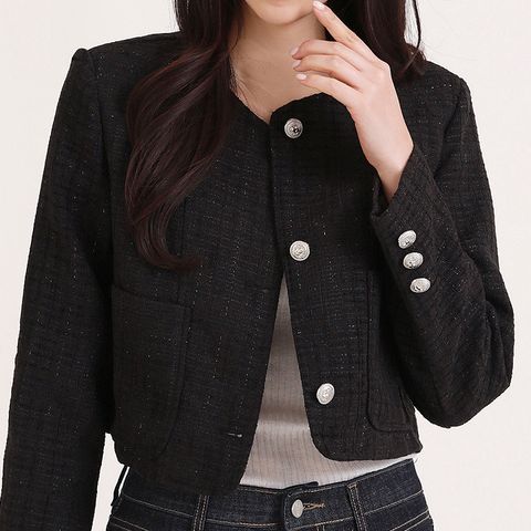 [르베리나] 피케 버튼 포인트 크롭 트위드 자켓