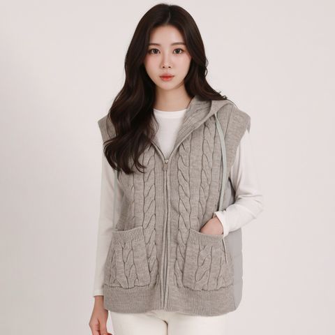 [르베리나] 비시마 후드 패딩 꽈베기 니트 베스트