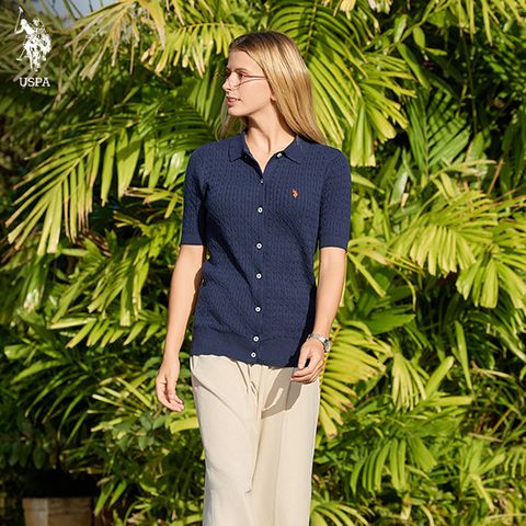 [단품][U.S. POLO ASSN.] USPA 여성 린넨 블렌디드 카라니트 단품(네이비/오렌지)