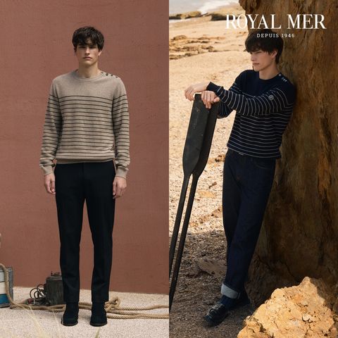 로얄메르 남성 버튼디테일 스트라이프 니트