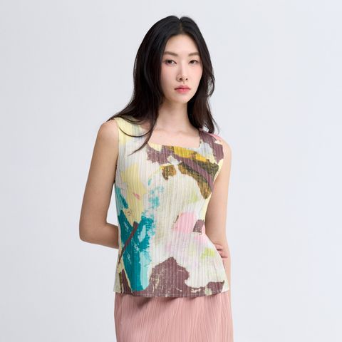 플리츠미 프린트 스퀘어넥 슬리브리스 티셔츠_PPTSM025023