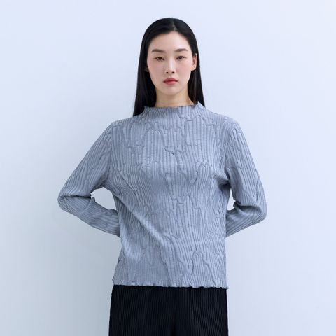 플리츠미 웨이브 반 하이넥 롱 슬리브 티셔츠_PPTSS025013