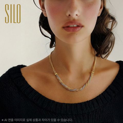 실로 18K 투톤 브레이드 목걸이