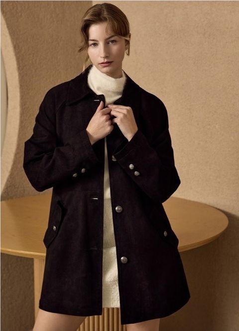 로보 스웨이드 싱글버튼 하프 코트