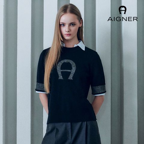 아이그너 25FW 심볼 라운드 롤업 니트