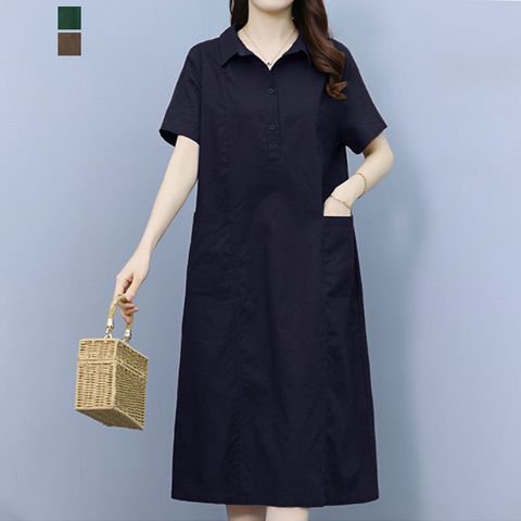 [퀸이즈] [∼88까지]라네프 라인커버 버튼 카라 원피스