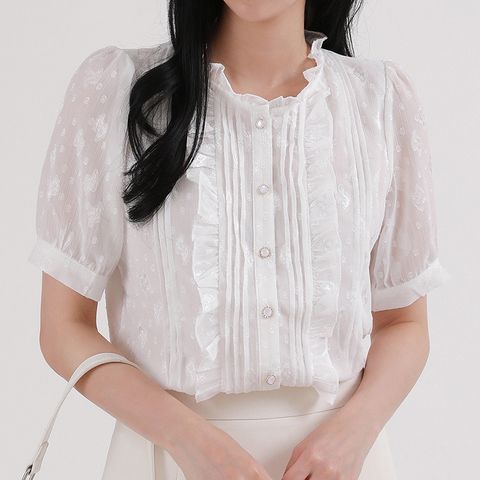 [르베리나] [∼77까지]비키 데일리 패턴 레이스 블라우스