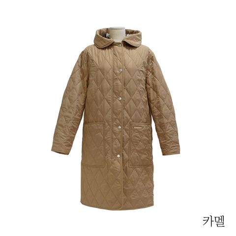 [버버리] 다이아몬드 퀼티드 롱 후드 자켓