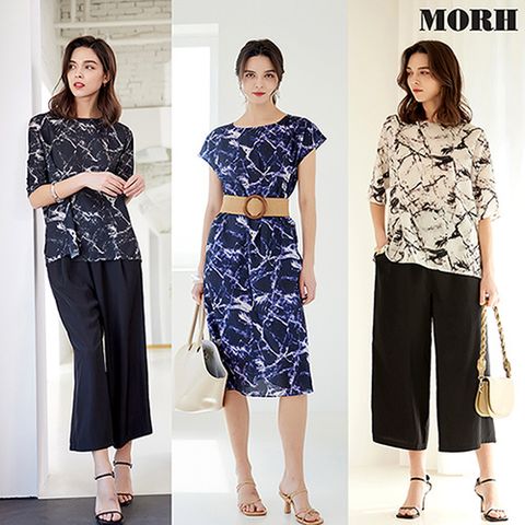 [MORH] 모어 21SS 프린팅 이지셋업 3종 (원피스 + 티블라우스 + 팬츠)