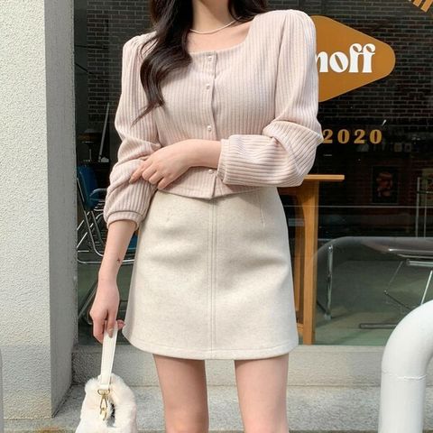 [하프클럽/다잇템]여자 진주 단추 홀리데이 FW 벌룬 가디건