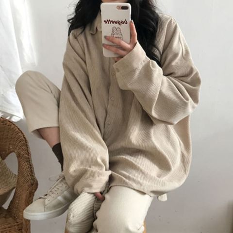 [르베리나] [∼77까지]오른 오버핏 골지 셔츠