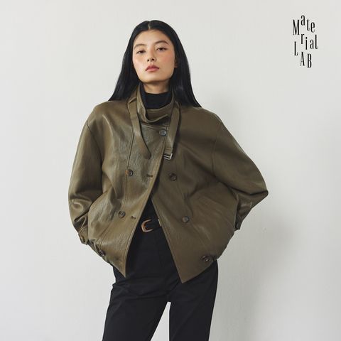 머티리얼랩 26FW FAUX레더 멜로우 트렌치 자켓