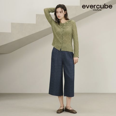 에바큐브꾸띄르 26SS G플리츠 데님 와이드팬츠