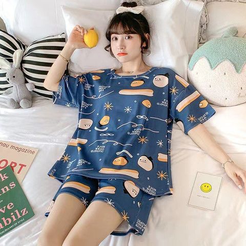 여성용 잠옷 세트 반팔파자마 아이스 편안한 룸웨어 라운지웨어 +할인쿠폰