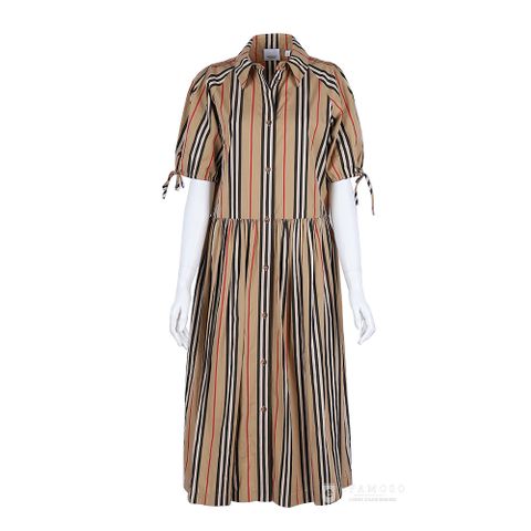 [버버리] 메딩턴 스트라이프 코튼 반팔 원피스 베이지