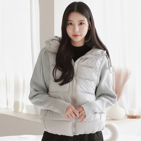 [르베리나] 카린 코지무드 니트 소매 후드 패딩점퍼