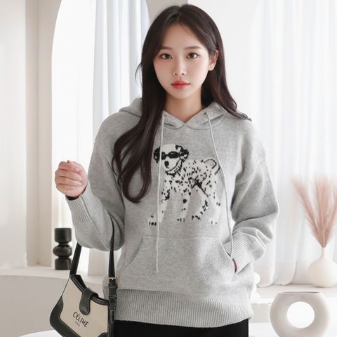 [르베리나] 데일리 포근도그 니트 후드 티셔츠