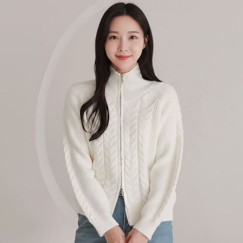 [르베리나] 모이웜 포근 케이블 하프 투웨이 집업니트 가디건
