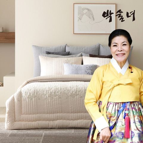 [ 박술녀 한복 시그니처 디자인 그대로][SS/슈퍼싱글] 박술녀 전구성 통워싱 순면 피그먼트 차렵 침구풀세트 : 작품명 초연 +할인쿠폰(차렵이불+누빔패드+베개커버 세트)